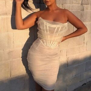 House of CB Leila Mesh Dress Ivory M